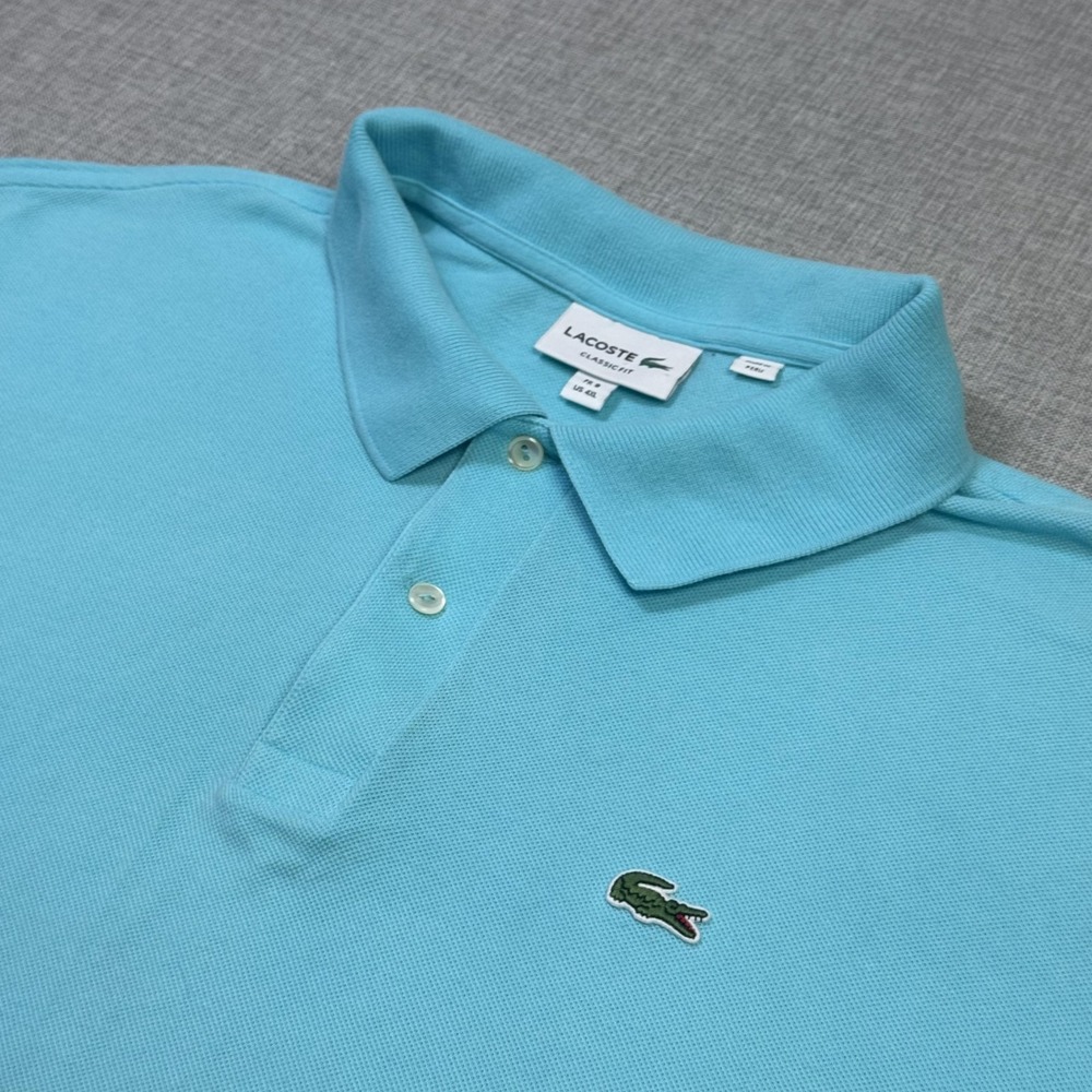 Lacoste Polo Shirt Mens 4XL (9) Blue Cotton Classic‎ Fit Croc Logo Made In Peru